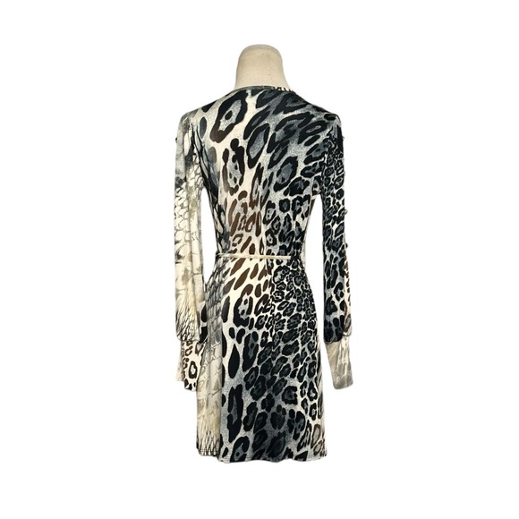 S - Twelve cream brown gray animal print long sleeves wrap dress size small - Picture 12 of 14
